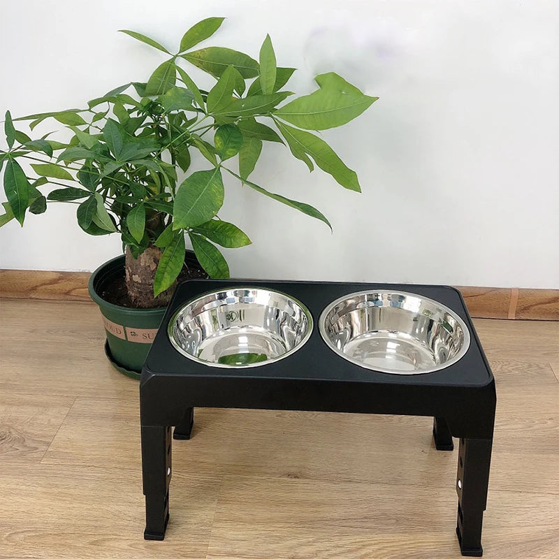 Adjustable Raised Dog Feeder with Double Stainless Steel Bowls