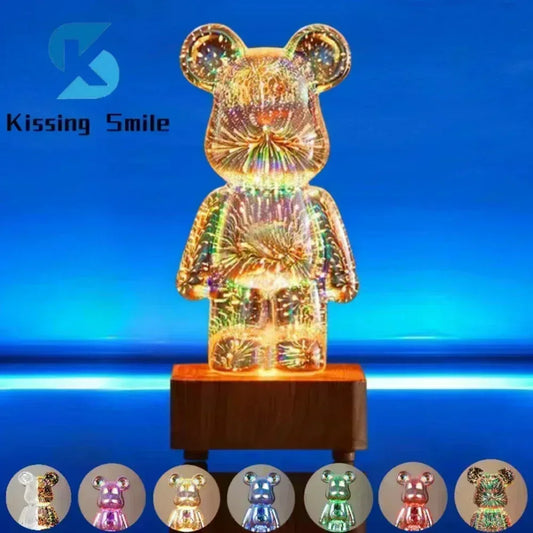 Starlit Dreams: 3D Fireworks Bear Lamp with Color-Changing LED for Kids’ Room Decor